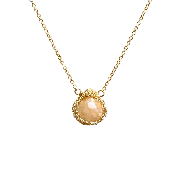 Peach Moonstone Teardrop Necklace in Gold
