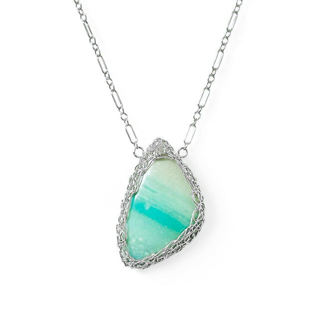 Petrified Opalized Wood Wing Necklace in Silver