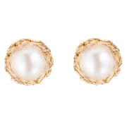 Small Ivory Pearl Post Earrings Gold