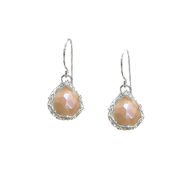 Peach Moonstone Teardrop Earrings in Silver