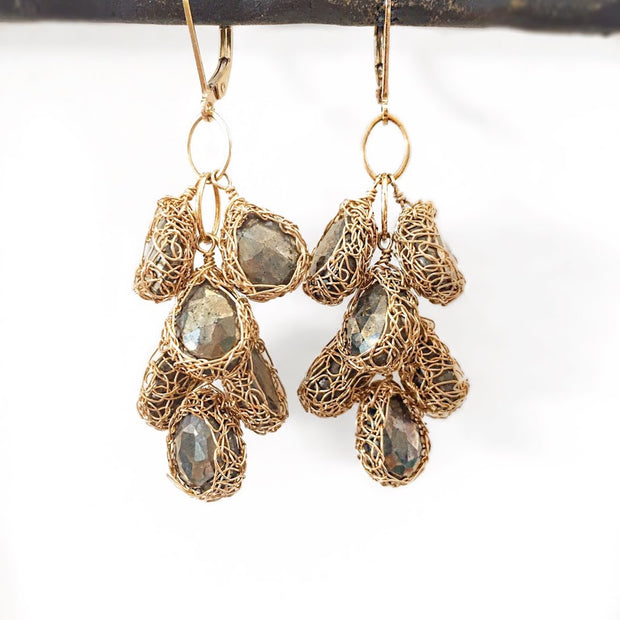Pyrite Cascade Earrings In Gold