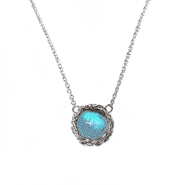 Labradorite Moon Necklace In Silver