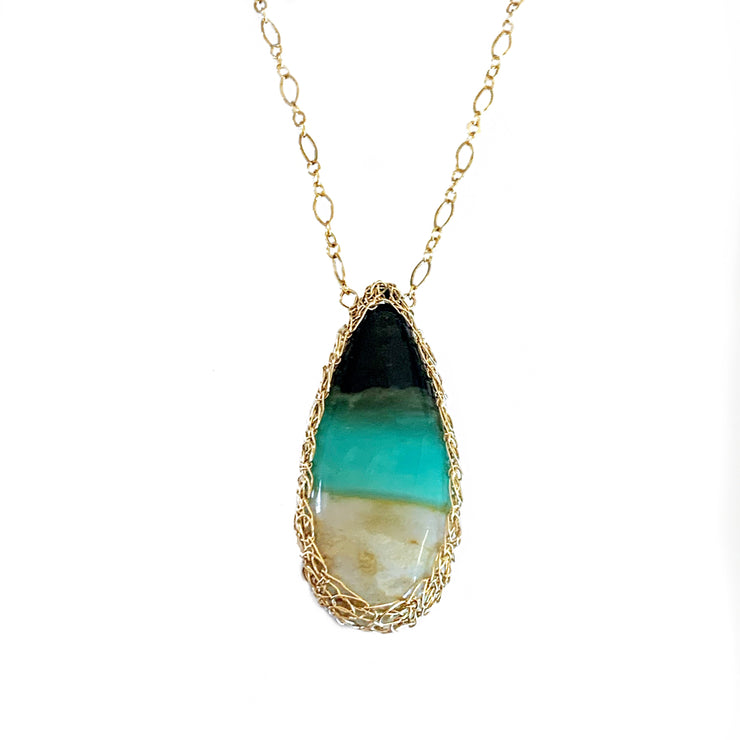 Petrified Opalized Wood Necklace in Gold