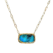 14kt Australian Boulder Opal  Rectangle Necklace