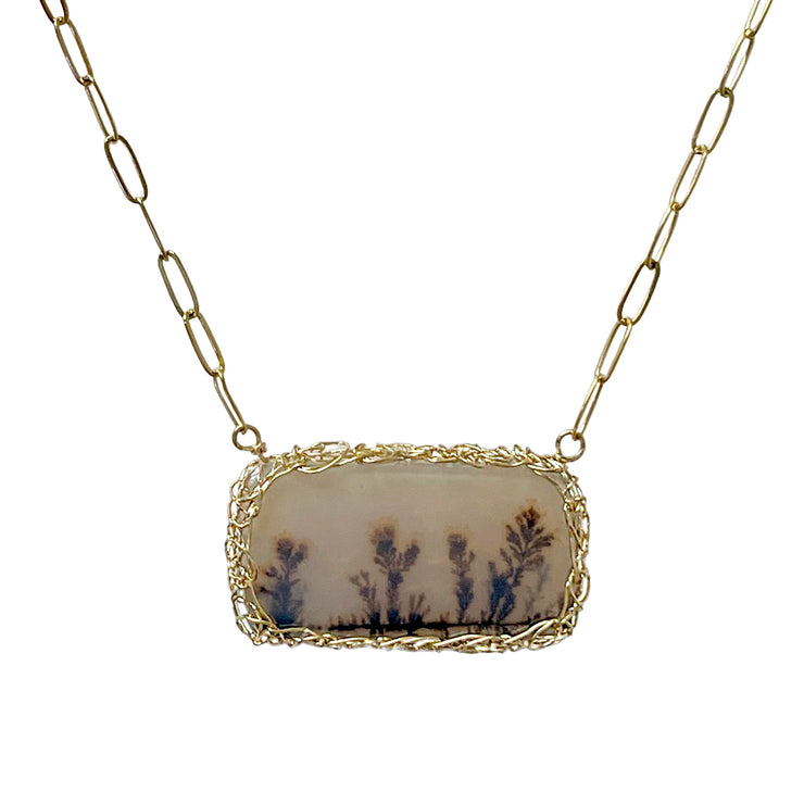 Horizon Dendritic Agate Necklace In Gold