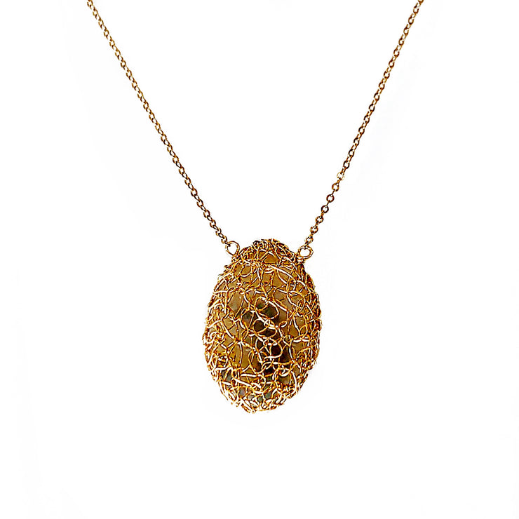 Medium Oval Dendritic Agate Necklace In Gold