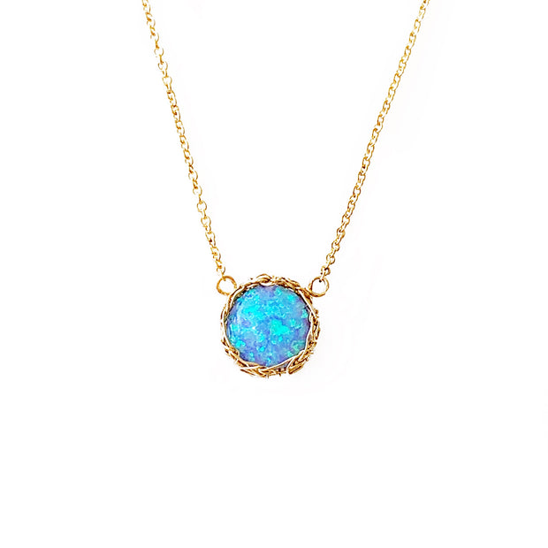 Sea Opal Round Necklace in Gold