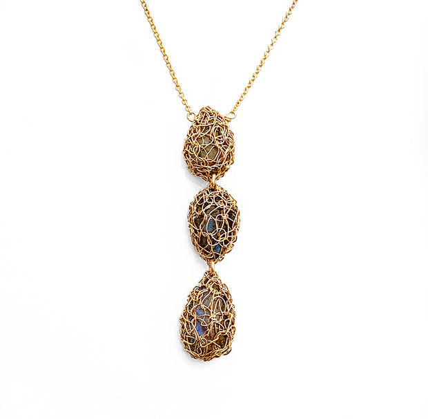 Labradorite trinity drop necklace in gold