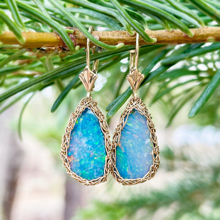 14 Karat Gold Boulder Opal Earrings