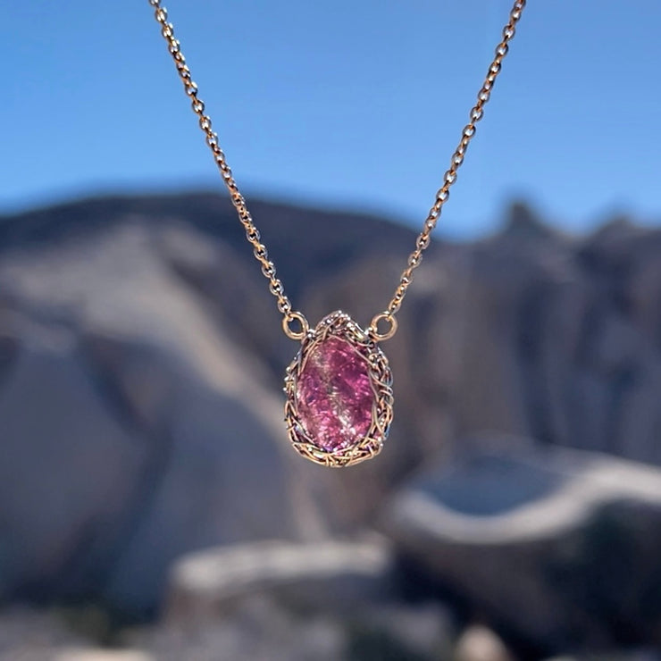 Rubellite Tourmaline Drop Necklace In Gold