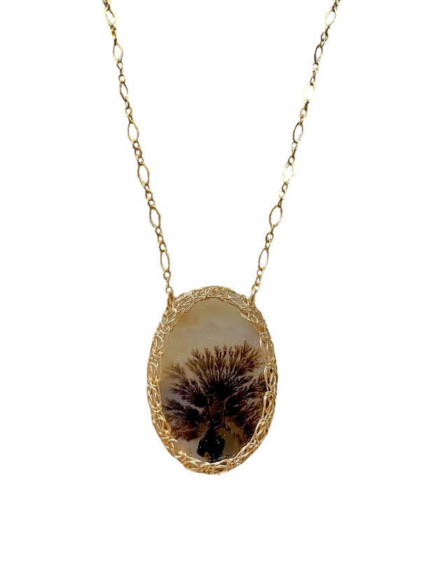Dendritic Agate Oval Necklace In Gold