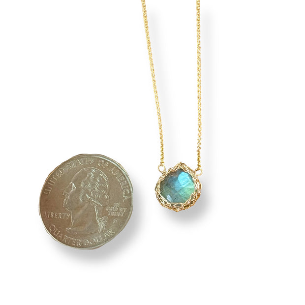 Small Labradorite Teardrop Necklace In Gold