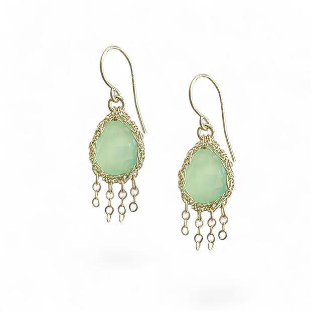Aqua Chalcedony Jellyfish Teardrop Earrings In Gold