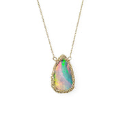 14 Karat Gold Rainbow Boulder Opal Necklace