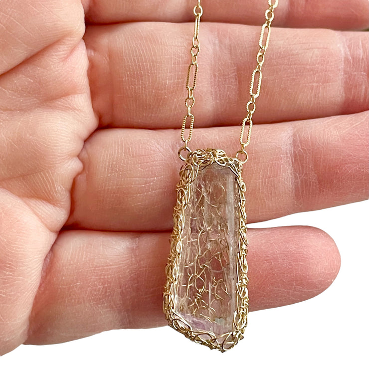 Kunzite Crystal Necklace In Gold