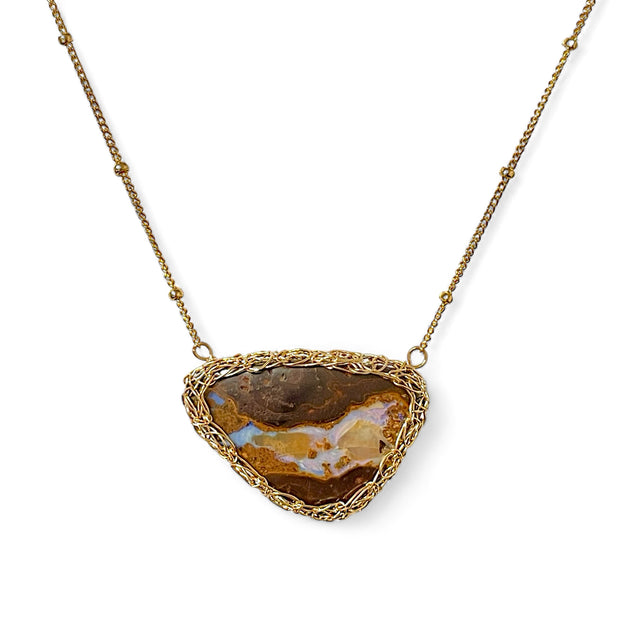 Organic Boulder Opal Necklace In Gold