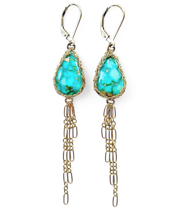 Whitewater Turquoise Tassel Earrings In Gold