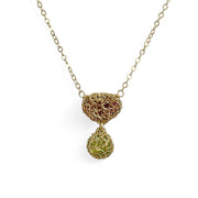 Rubellite Tourmaline and Peridot Drop Necklace In Gold