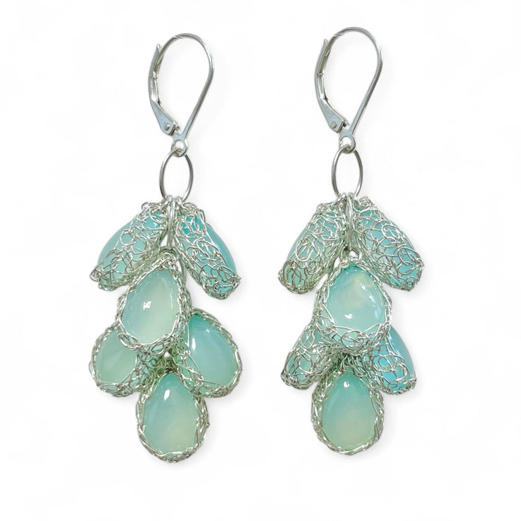 Aqua Chalcedony Cascade Earrings In Silver