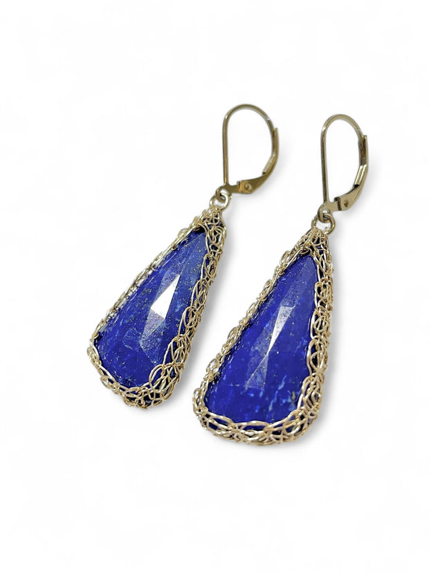 Lapis Triangle Earrings In Gold