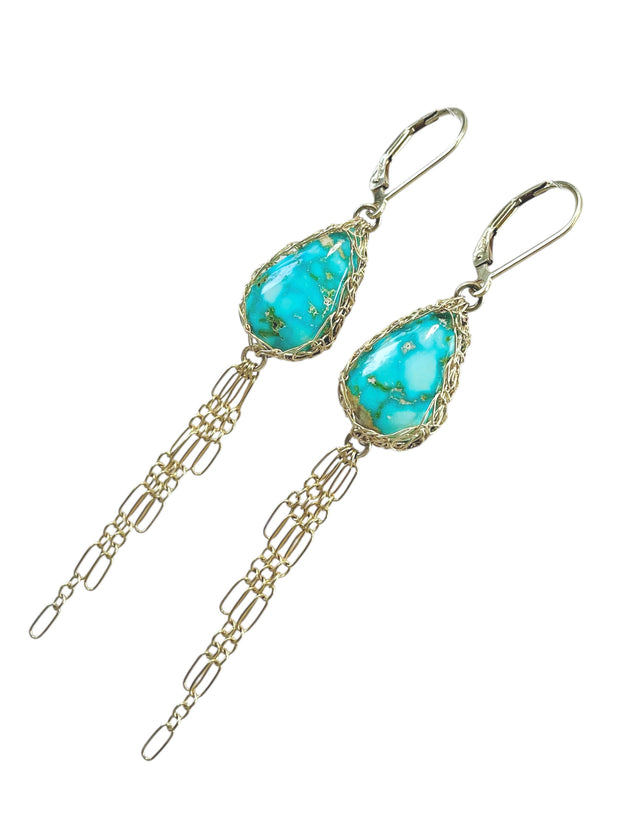 Whitewater Turquoise Tassel Earrings In Gold