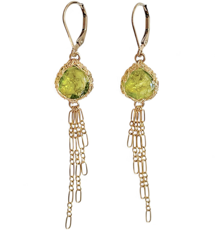 Peridot Large Tassel Earrings In Gold