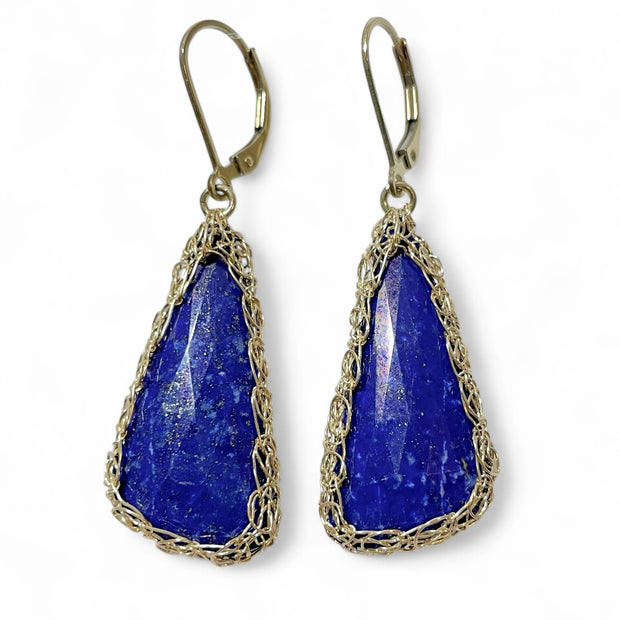 Lapis Triangle Earrings In Gold