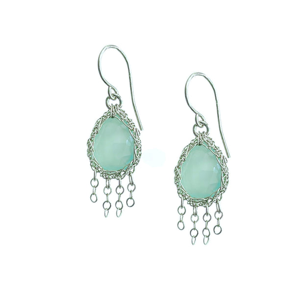 Aqua Chalcedony Jellyfish Teardrop Earrings In Silver