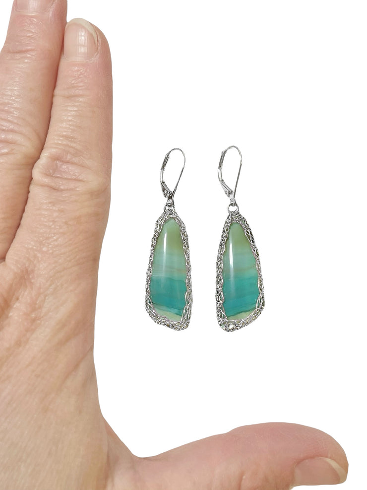 Petrified Opalized Wood Wing Earrings in Silver