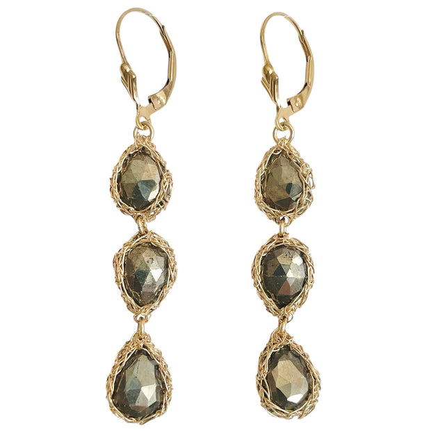 Trinity Pyrite Earrings in Gold