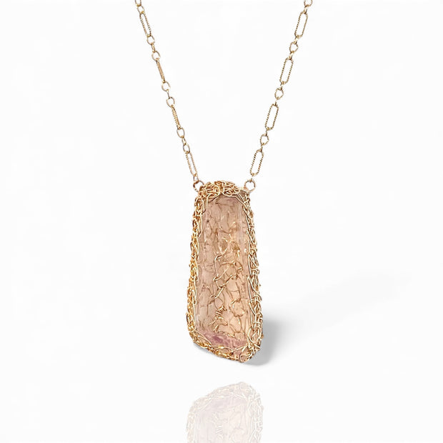 Kunzite Crystal Necklace In Gold