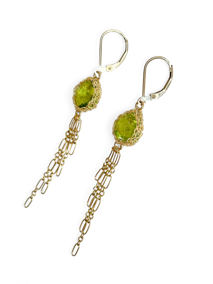 Peridot Large Tassel Earrings In Gold