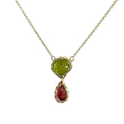 Peridot and Rubellite Tourmaline Drop Necklace In Gold