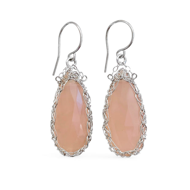 Pink Chalcedony Drop Earrings In Silver