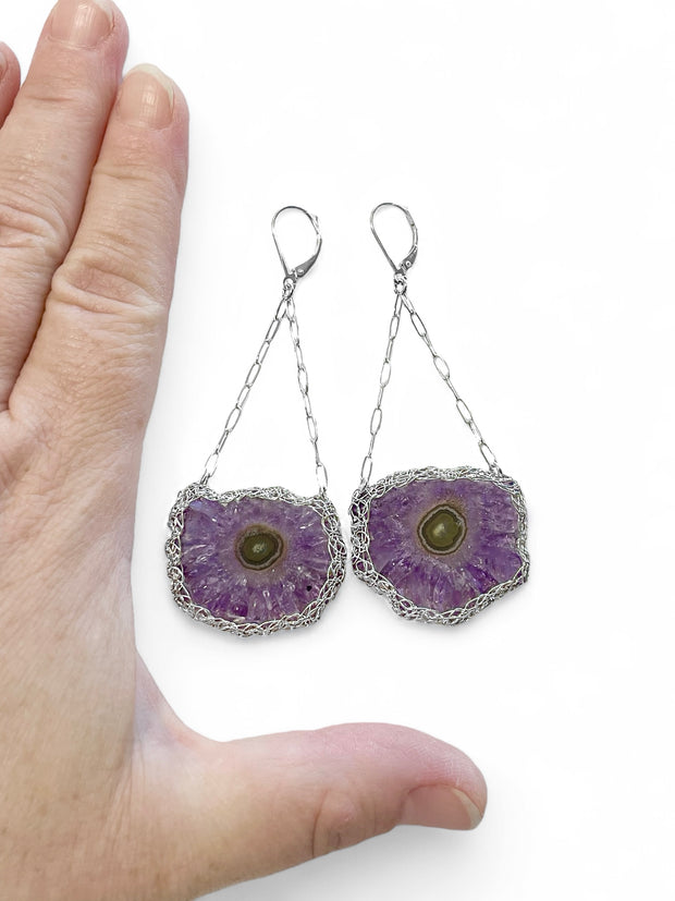 Amethyst Stalactite Swing Earrings in Silver