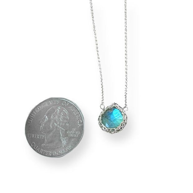 Small Labradorite Teardrop Necklace In Silver