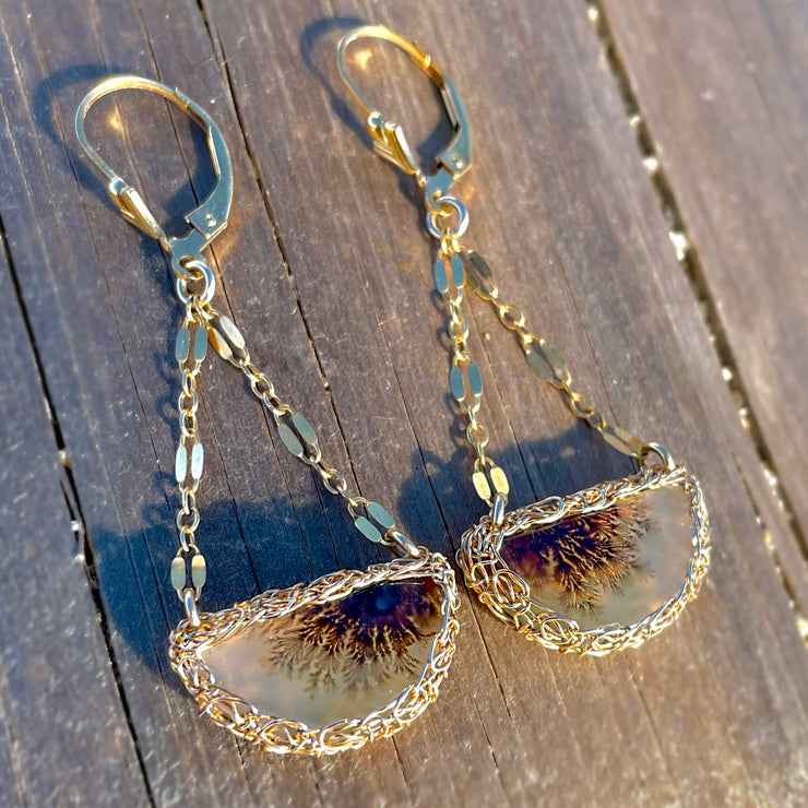 Dendritic Agate Swing Earrings In Gold