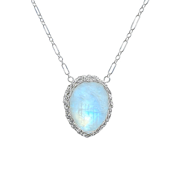Moonstone Pear Necklace in Sterling Silver
