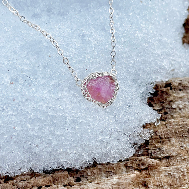 Rubellite Tourmaline Sweetheart Necklace In Silver