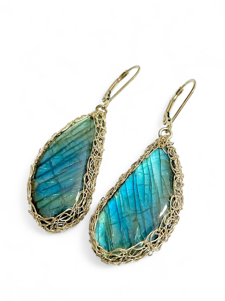 Labradorite Wing Earrings in Gold