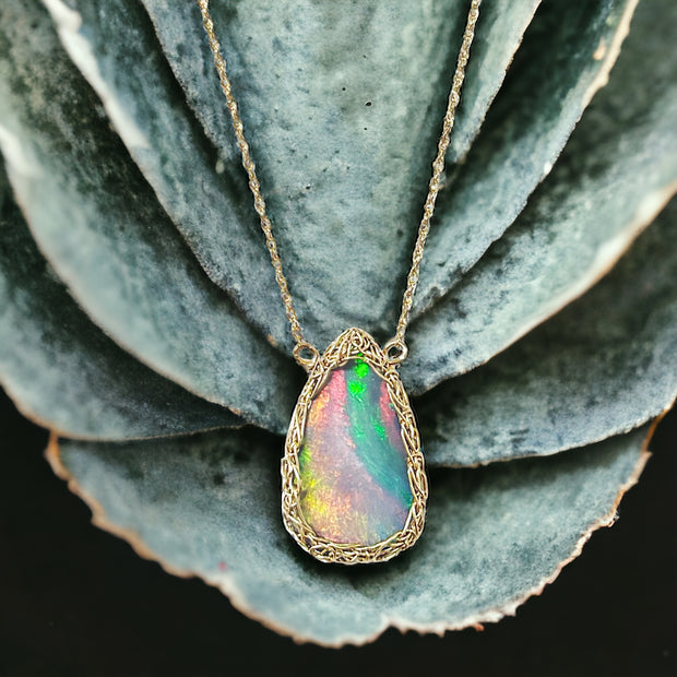 14 Karat Gold Rainbow Boulder Opal Necklace