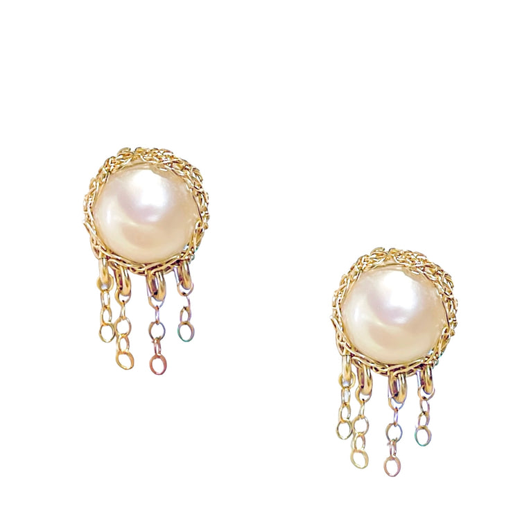 Pearl Jellyfish Post Earrings In Gold