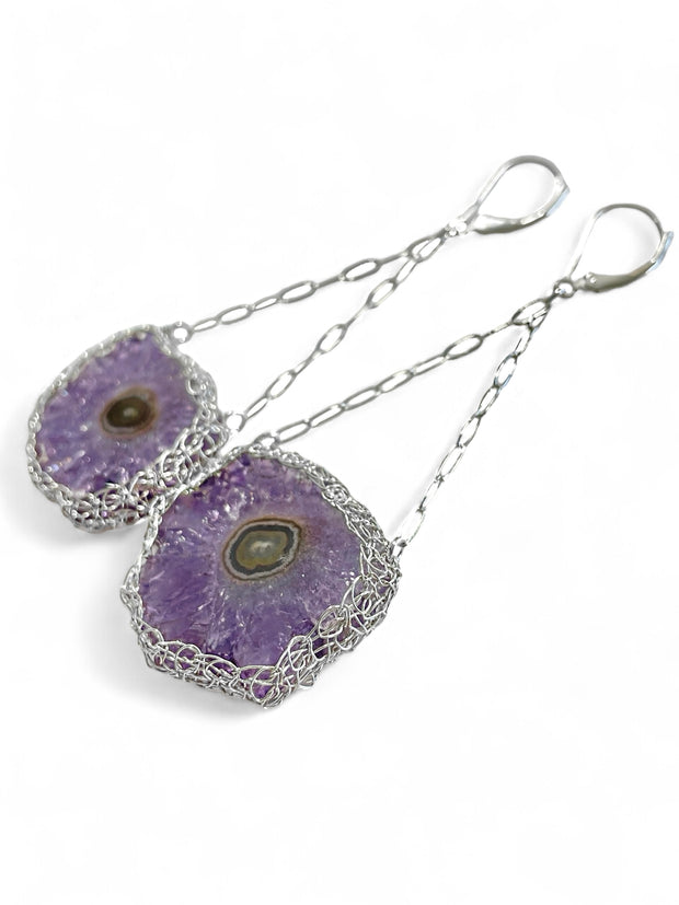 Amethyst Stalactite Swing Earrings in Silver