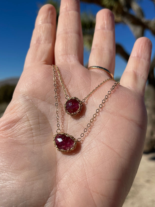 Rubellite Tourmaline Heart Necklace In Gold