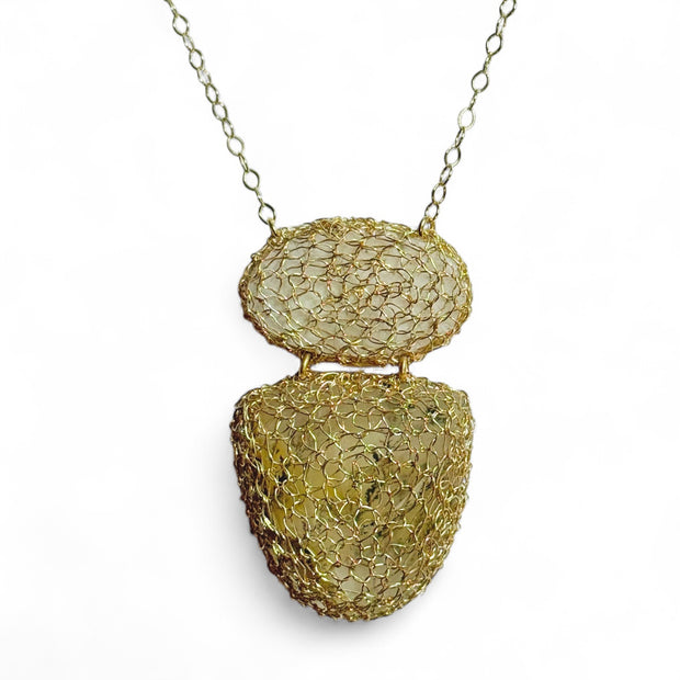 Quartz Druzy & Dendritic Quartz  Necklace In Gold