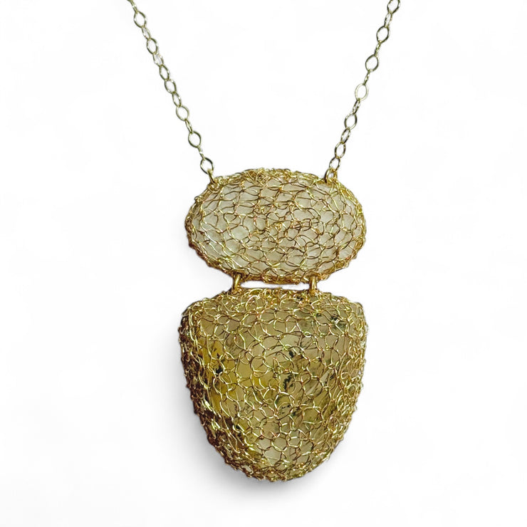 Quartz Druzy & Dendritic Quartz  Necklace In Gold