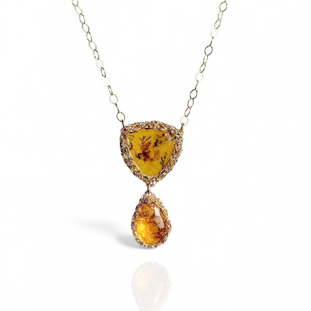 Dendritic Quartz & Citrine Necklace In Gold