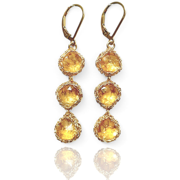 Citrine Trinity Drop Earrings in Gold