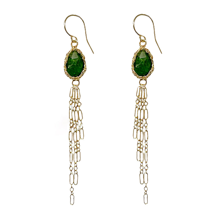 Chrome Diopside Boho Earrings In Gold