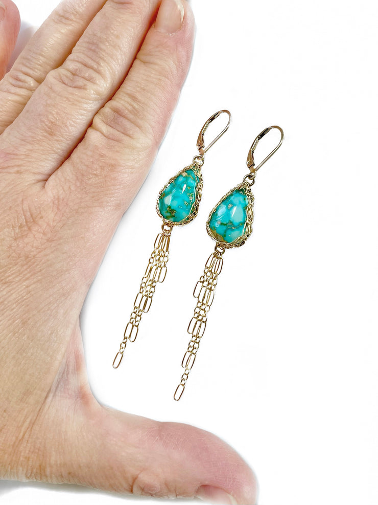 Whitewater Turquoise Tassel Earrings In Gold